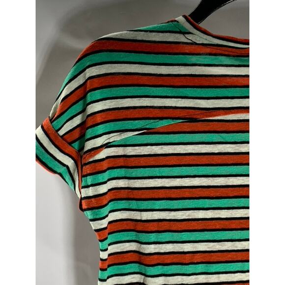 M&S COLLECTION Women's Red/White/Green Striped Crewneck Short Sleeve Top SZ 2 - Picture 4 of 11
